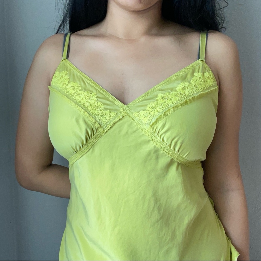 Lace Trim V-Neck Chemise in Lime Green